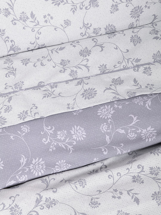 Nima Duvet Cover Set Cotton Satin Queen with 2 Pillowcases 220x240 Sirena Grey, Lilac