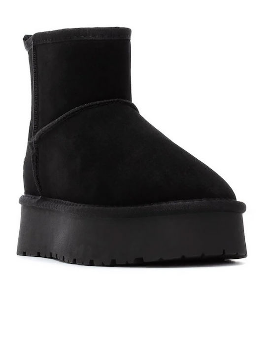 Leder Stiefeletten Damen Schwarz