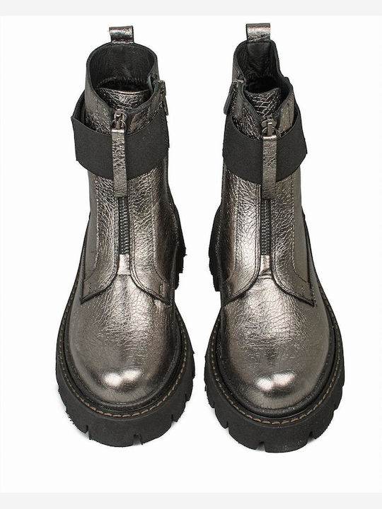 Leather Women's Ankle Boots Silver