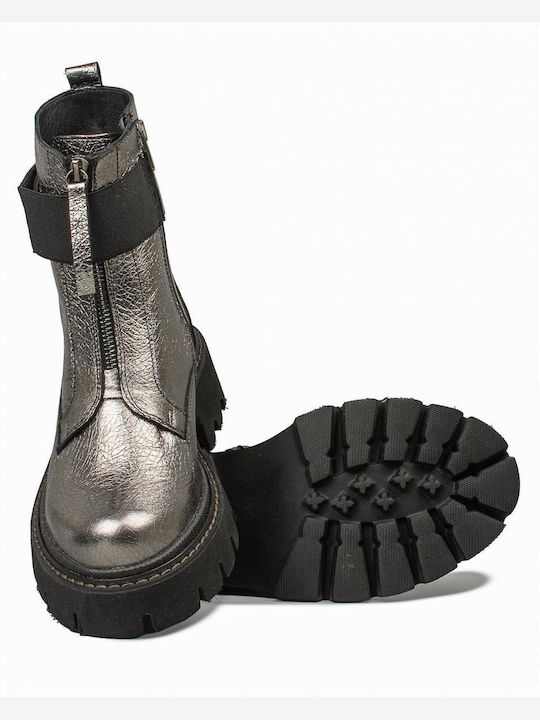Leather Women's Ankle Boots Silver