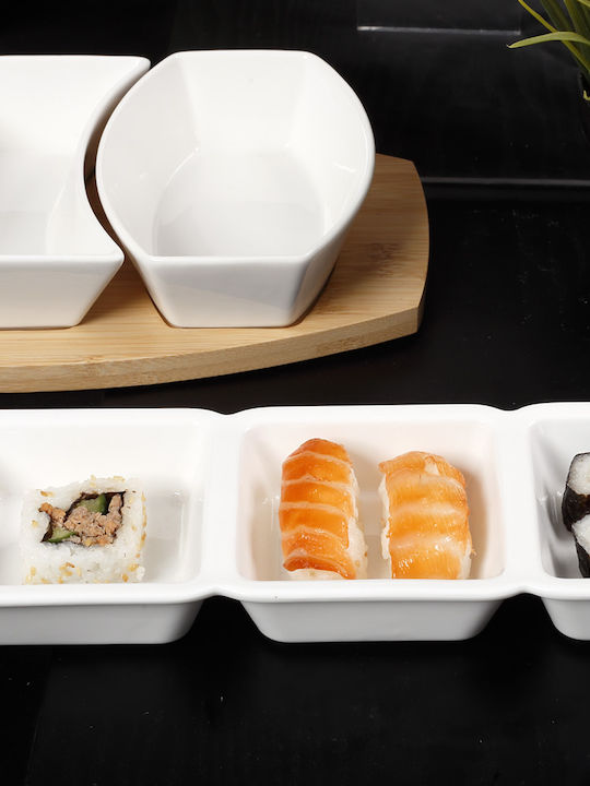 HFA Porcelain Dessert Divided Serving Plate with 3 Slots Black Ø10cmxY4cm 29x10x4cm