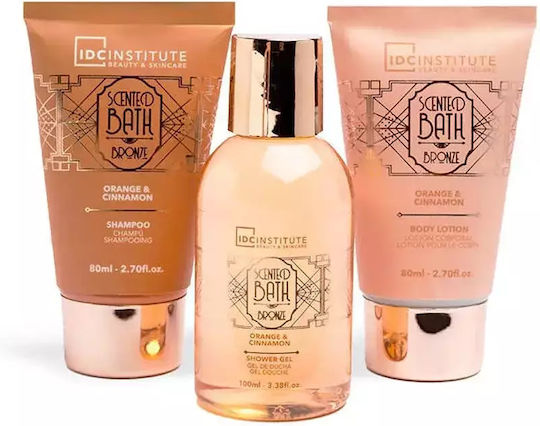 IDC Institute Scented Bath Bronze Orange & Cinnamon Skin Care Set for Body Cleaning 4pcs
