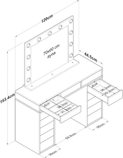 Bodenstehende Schminktisch Schlafzimmer Holz Weiß 120x81.6x44.5cm