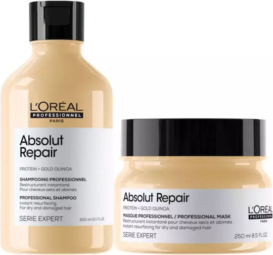 L'Oréal Professionnel Absolut Repair Hair Care Set for Reconstruction & Nourishment for Damaged Hair with Shampoo and Mask 2pcs