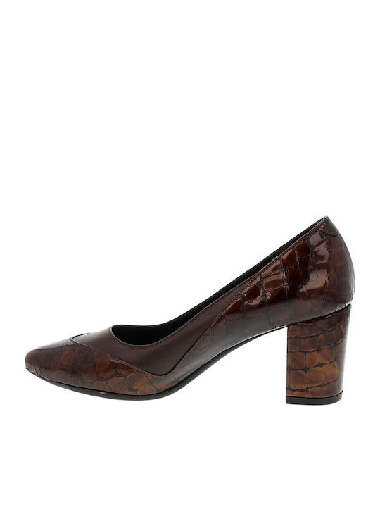 Leder Pumps mit mittelhohem Absatz Braun