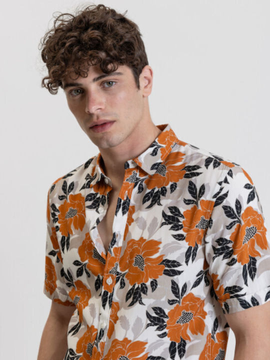 Short Sleeve Floral Shirt Camel
