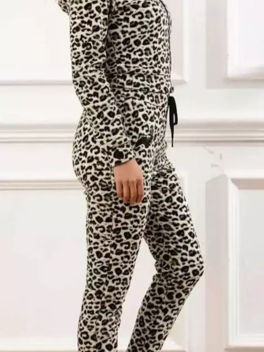 Femei Green Set cu Pantaloni cu elastic cu Croială Dreaptă Leopard