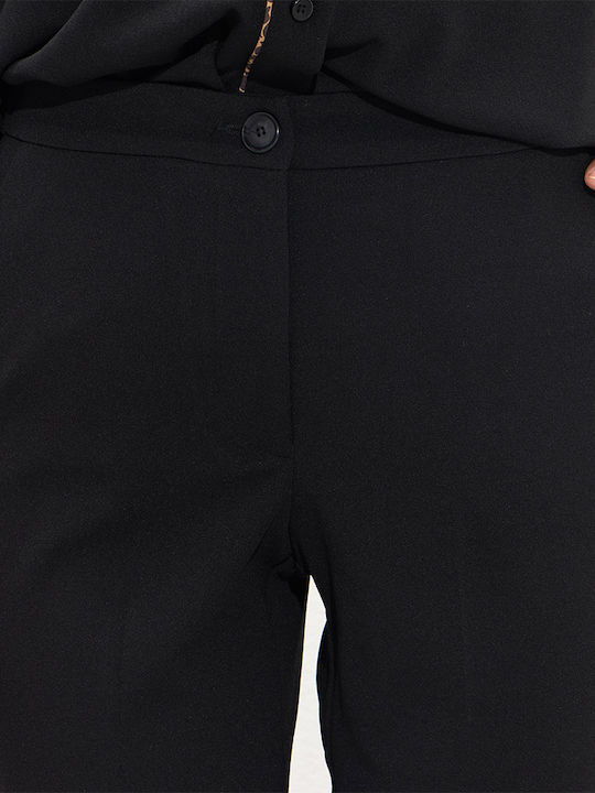 Dama Talie înaltă Tesatura Pantaloni cu Elastic Black