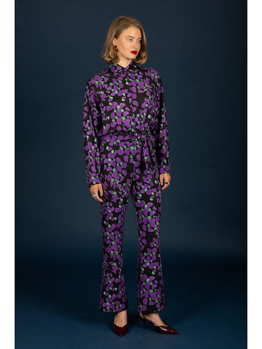 Women's High-waisted Fabric Trousers Straight Line Colorful