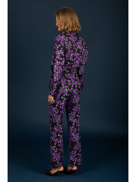 Women's High-waisted Fabric Trousers Straight Line Colorful