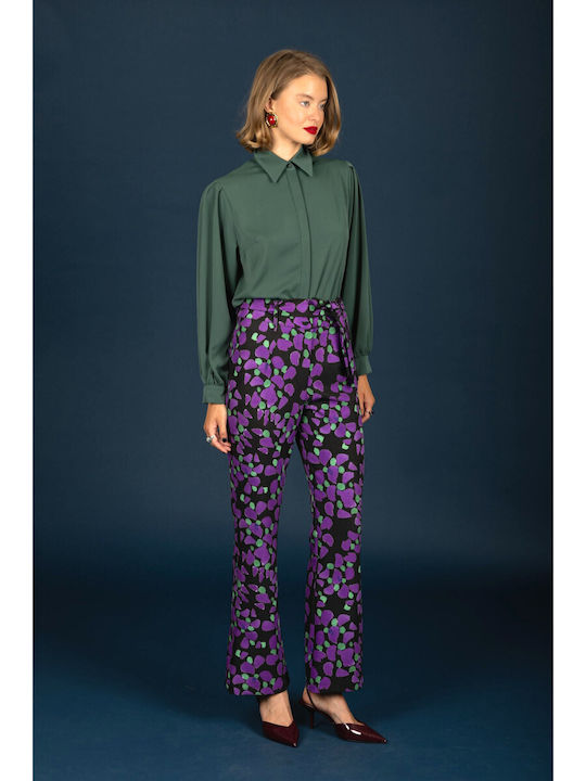 Women's High-waisted Fabric Trousers Straight Line Colorful
