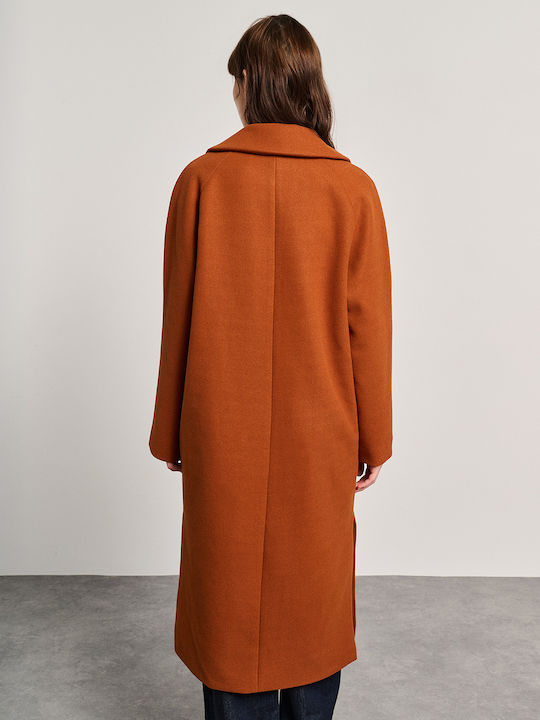 Carmela Γυναικείο Burnt Orange Παλτό με Κουμπιά