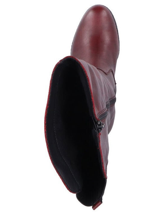 Leder Damenstiefel mit Gummizug Burgundisch
