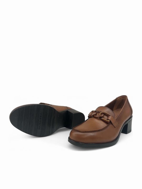Δερμάτινες Loafer Γόβες με Χοντρό Χαμηλό Τακούνι Ταμπά