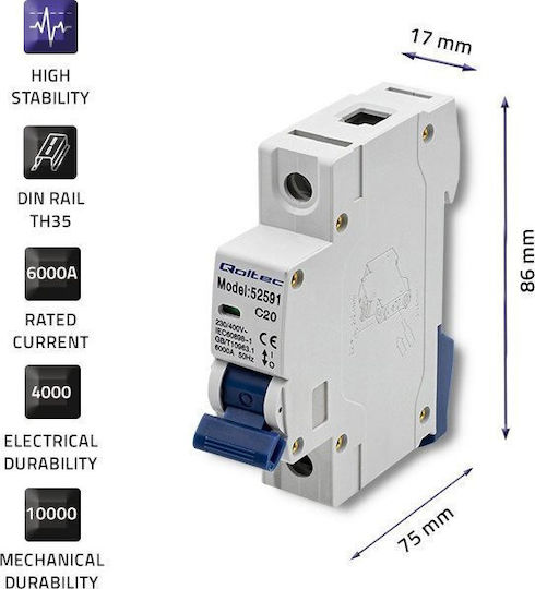 Qoltec Μονοπολικός Διακόπτης Ράγας 20A