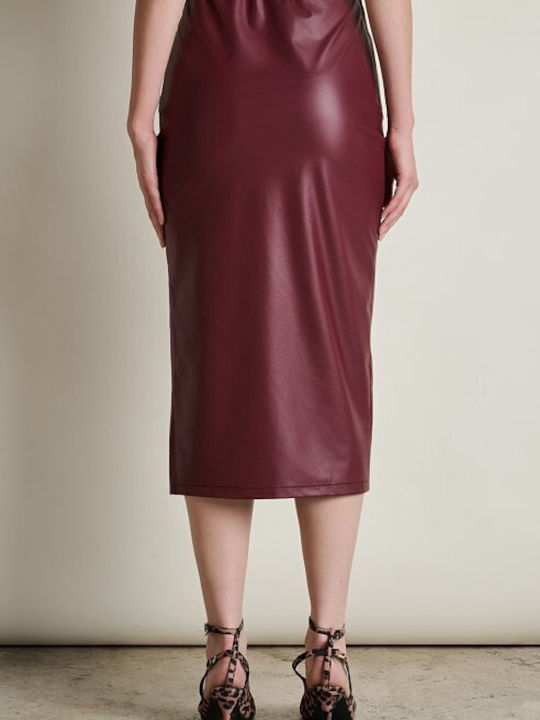 Leather High-waisted Midi Skirt Bordeaux