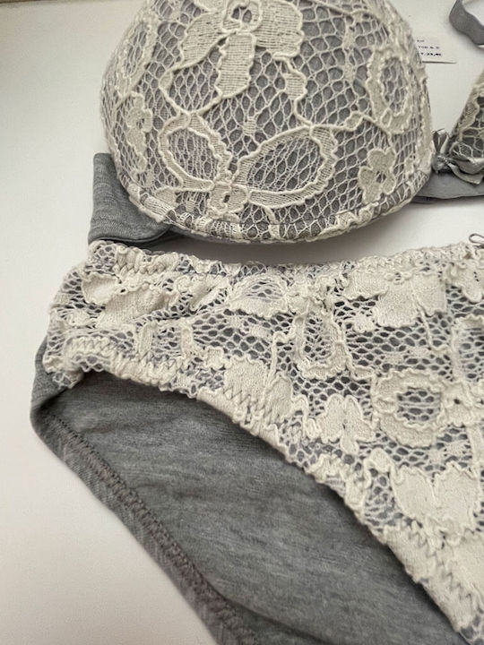 Jadea Lace Underwear Set with Bra & Slip grey