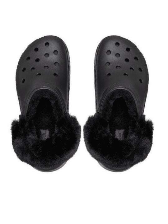 Crocs Classic Platform Femei Sabot cu blană Negre