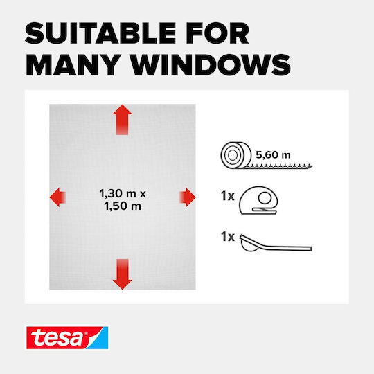Tesa Comfort Moskitonetz Fenster mit Klebeband aus Aluminium Weiß 150x130cm