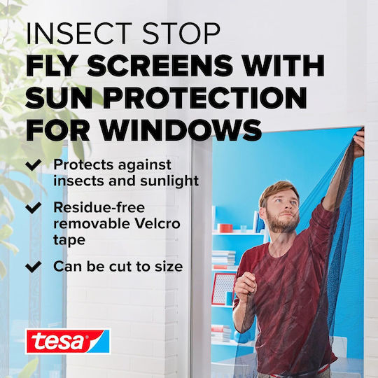 Tesa Comfort Moskitonetz Fenster mit Klebeband aus Aluminium Weiß 150x130cm