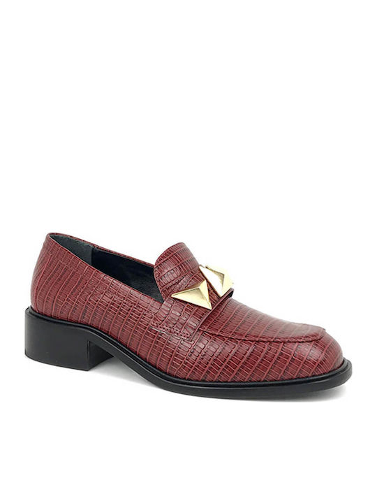 Gold&Rouge Leather Women's Loafers in Red Color