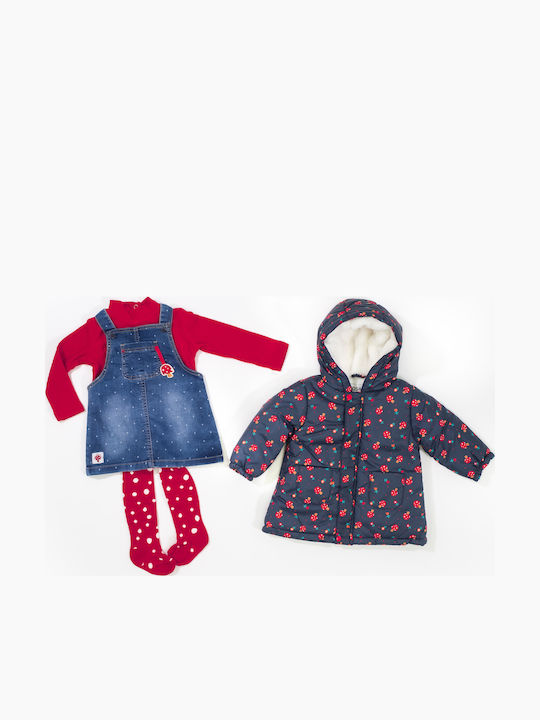 Kids Casual Short Coat with Hood Blue