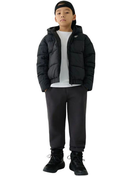 Kids Quilted Short Jacket with Lining and Hood Black