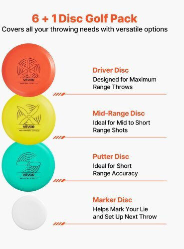 Vevor Disc Golf Set 6 Pieces Flying Discs Beginners Starter Set Disc Golf Putter Mid-Range Driver Including Mini Marker Portable Backpack Outdoor Yard Lawn Beach Park