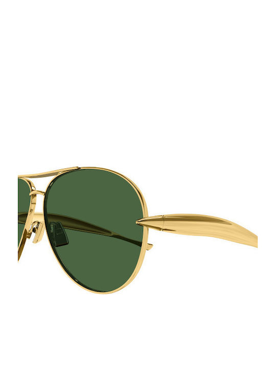 Bottega Veneta Unisex Sonnenbrille mit Gold Metall Gestell und Grün Linse BV1305S 001