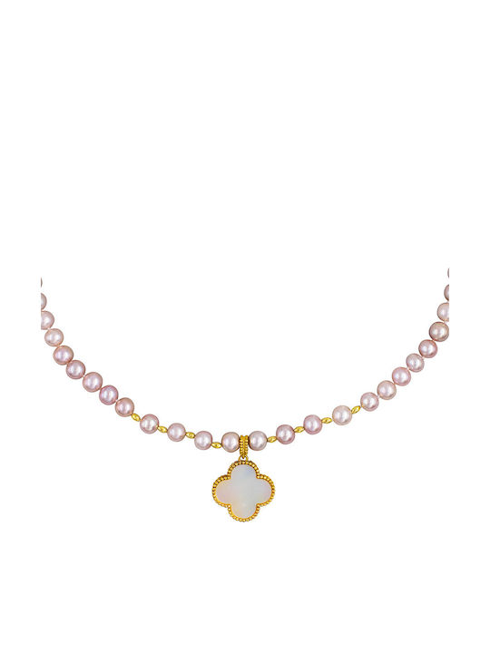 Necklace 18k Gold Pendant Shell Pearl Salmon Pearls F125785