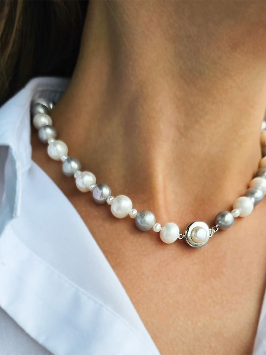 White Grey Pearl Necklace Steel Clasp F126569