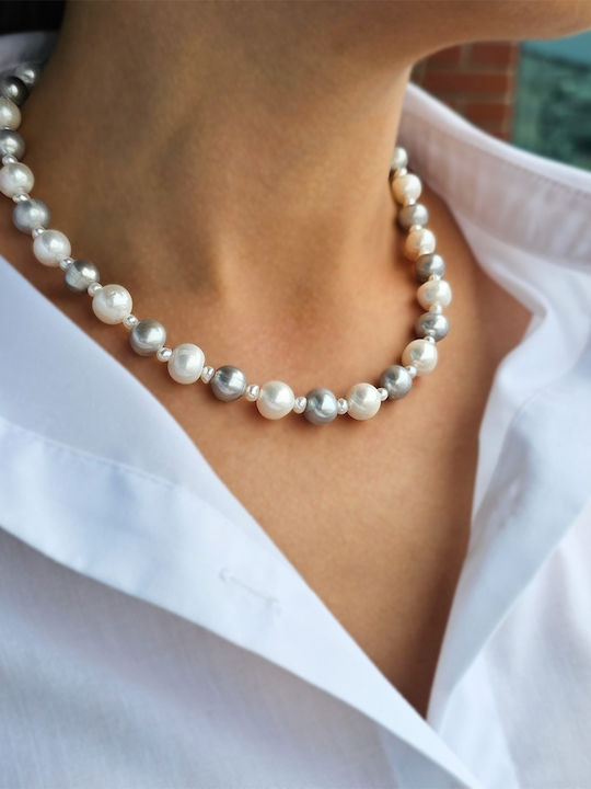 White Grey Pearl Necklace Steel Clasp F126569
