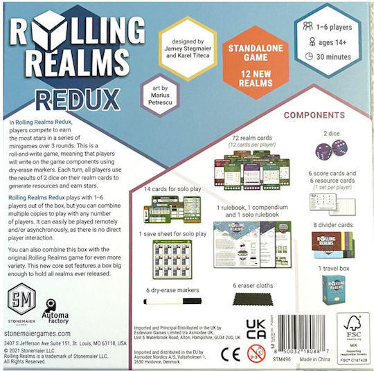 Επιτραπέζιο Παιχνίδι Rolling Realms Redux για 1-6 Παίκτες 14+ Ετών Stonemaier Games
