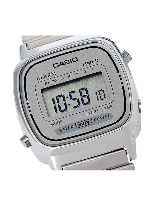 Casio Retro Vintage Digital Women's Watch Chronograph with Silver Metal Bracelet