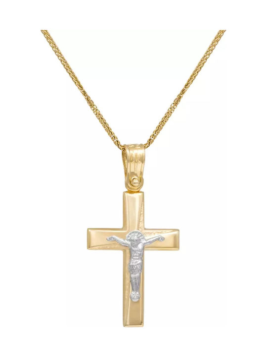 Men's Gold Cross 14K Double Sided with the Crucified with Chain