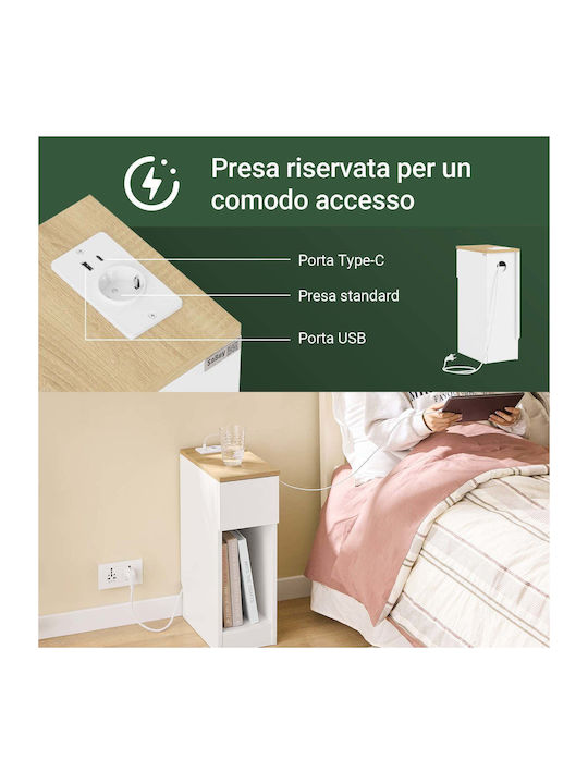 Wooden Bedside Table White 20x35x60cm