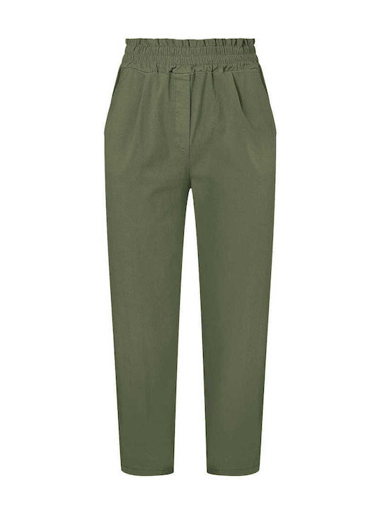 Celestino Women's High Rise Trousers Pockets Dark Khaki