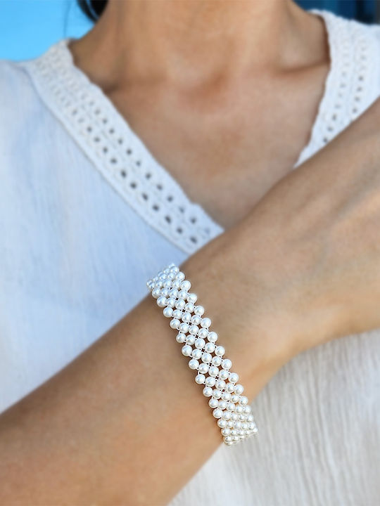 14K Gold Bracelet Clasp 5 Rows White Pearls B123594