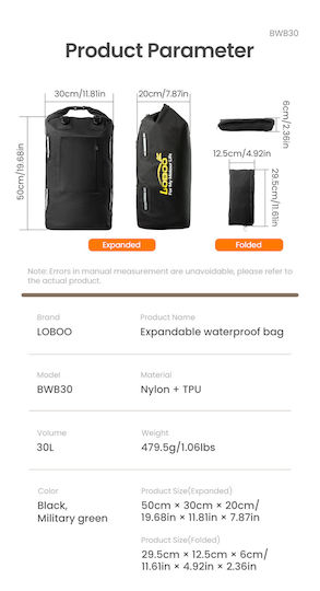 Loboo Waterproof Motorcycle Tail Bag 30lt Black
