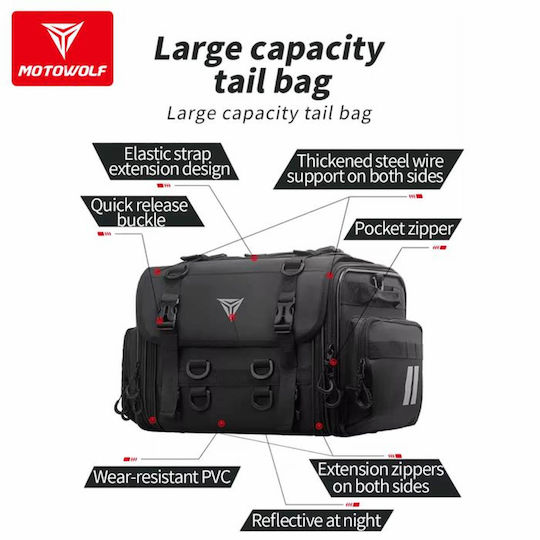 Motowolf Waterproof Motorcycle Tail Bag 60lt Black