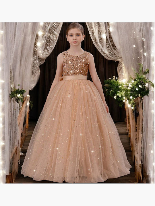 Children's Dress Sleeveless with Sequins Gold
