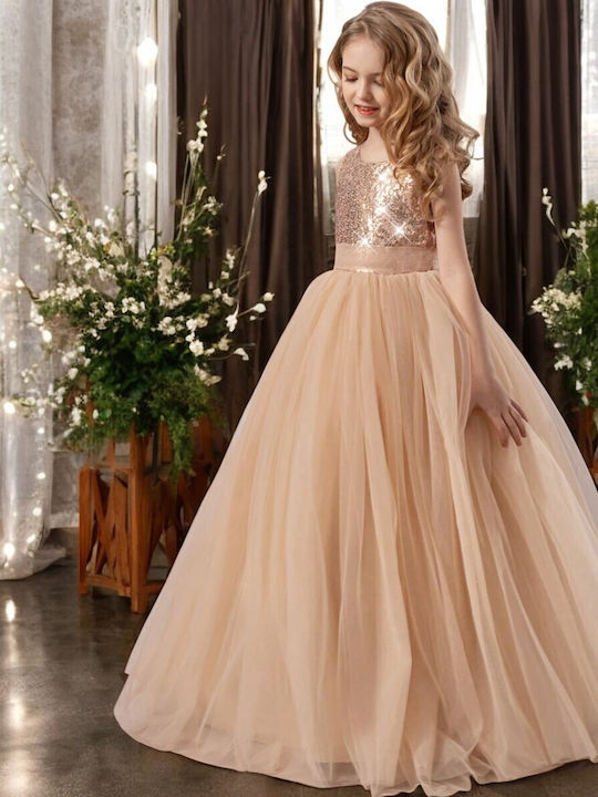 Children's Dress Sleeveless with Sequins Gold