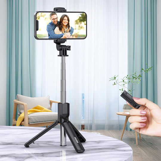 Kakusiga Selfie Stick Trepied pentru Telefon Mobil cu Bluetooth Negru