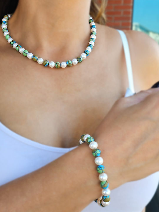 Margaritari Set with Necklace & Bracelet from Gold 14K with Pearls
