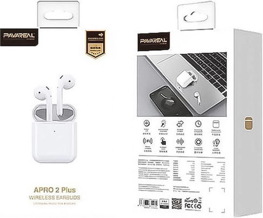 Pavareal Apro 2 Plus Earbud Bluetooth Handsfree Ακουστικά με Θήκη Φόρτισης Λευκά