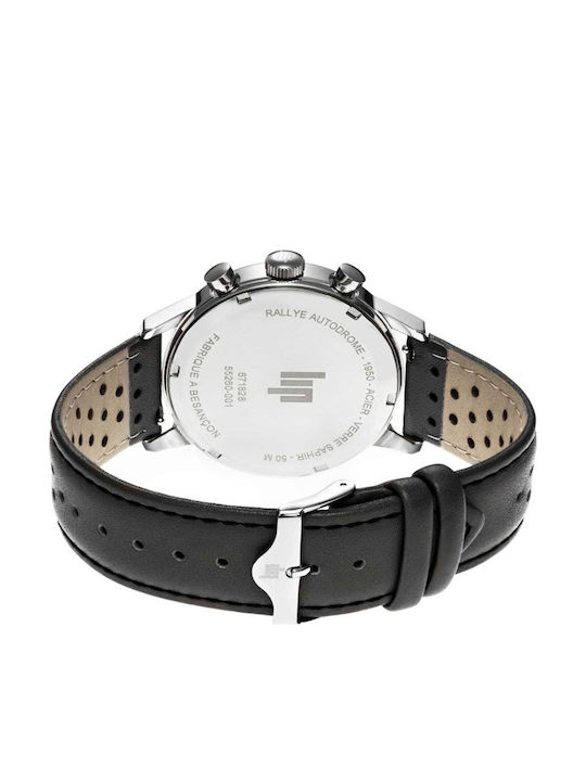Lip Watches Rallye Meca Men's Watch Chronograph Battery with Black Leather Strap