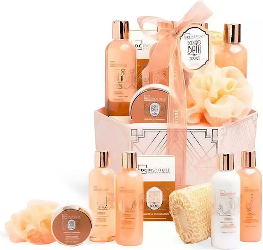 IDC Institute Scented Bath Orange & Cinnamon Skin Care Set for Body Cleaning 8pcs