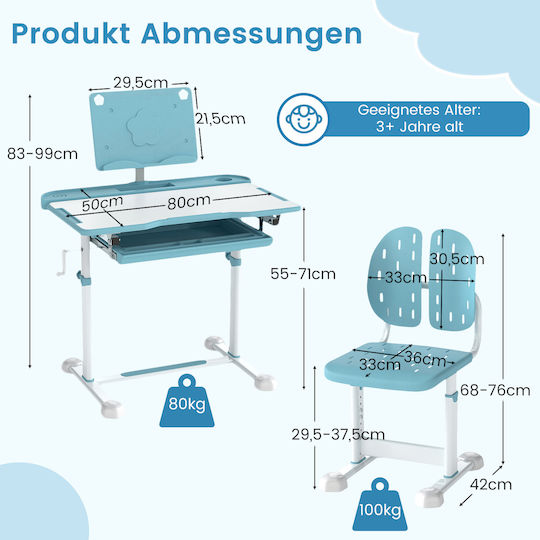Kinderschreibtisch aus Melamin Blau