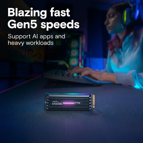 Crucial T710 SSD 1TB M.2 Type with PCI Express 5.0 Connection and Heatsink PS5 Compatible CT1000T710SSD5