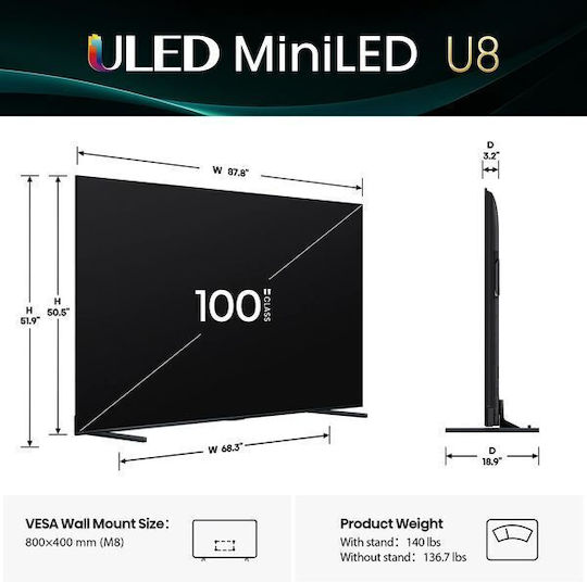 Smart Fernseher 100" 4K UHD LED 100U8Q HDR (2025)